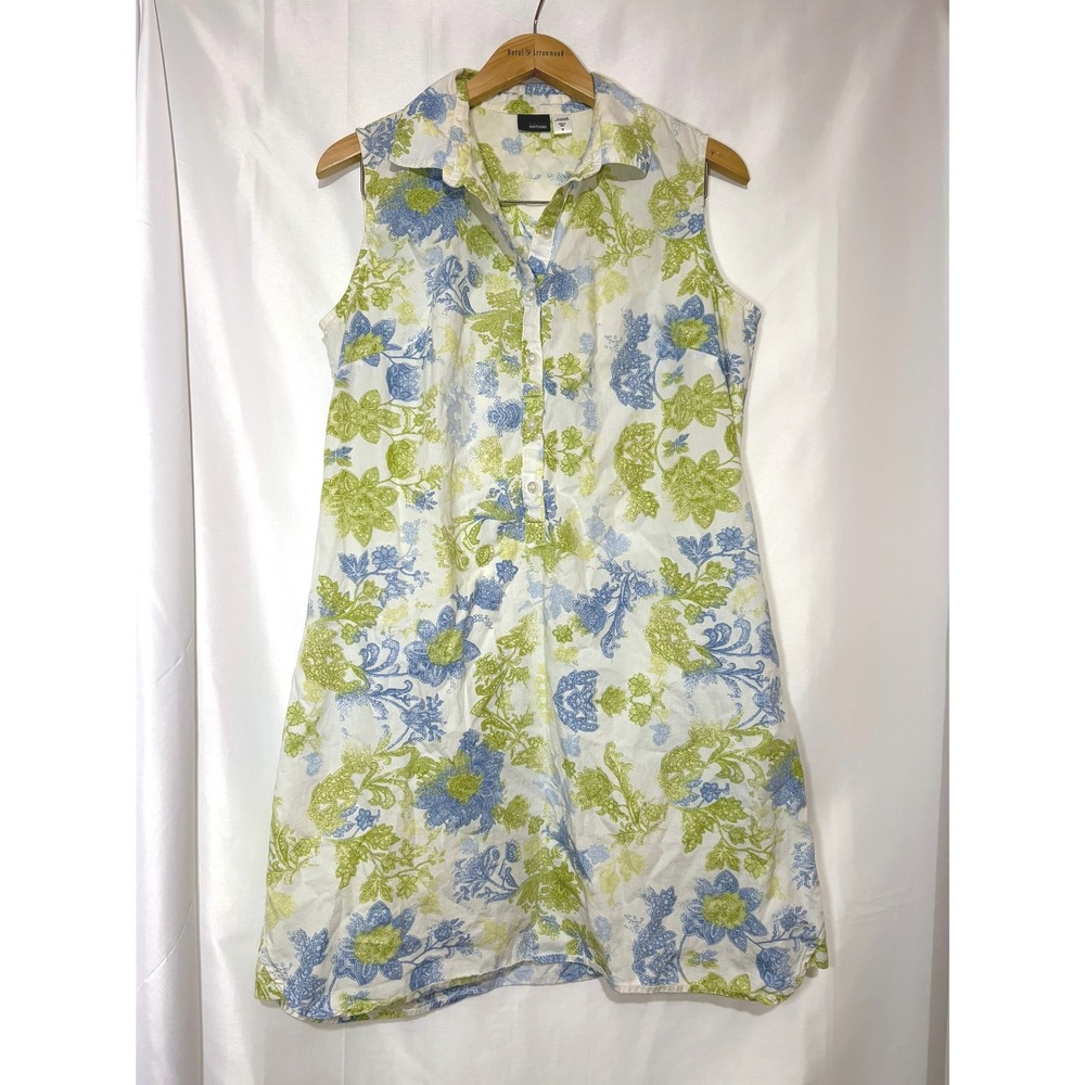 Basic‎ Editions Vintage Floral Sleeveless Shirt Dress Blue Green White Medium